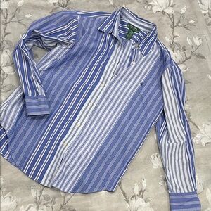 Lauren Ralph Lauren Blue and White Striped Women’s Button Down Shirt size 8